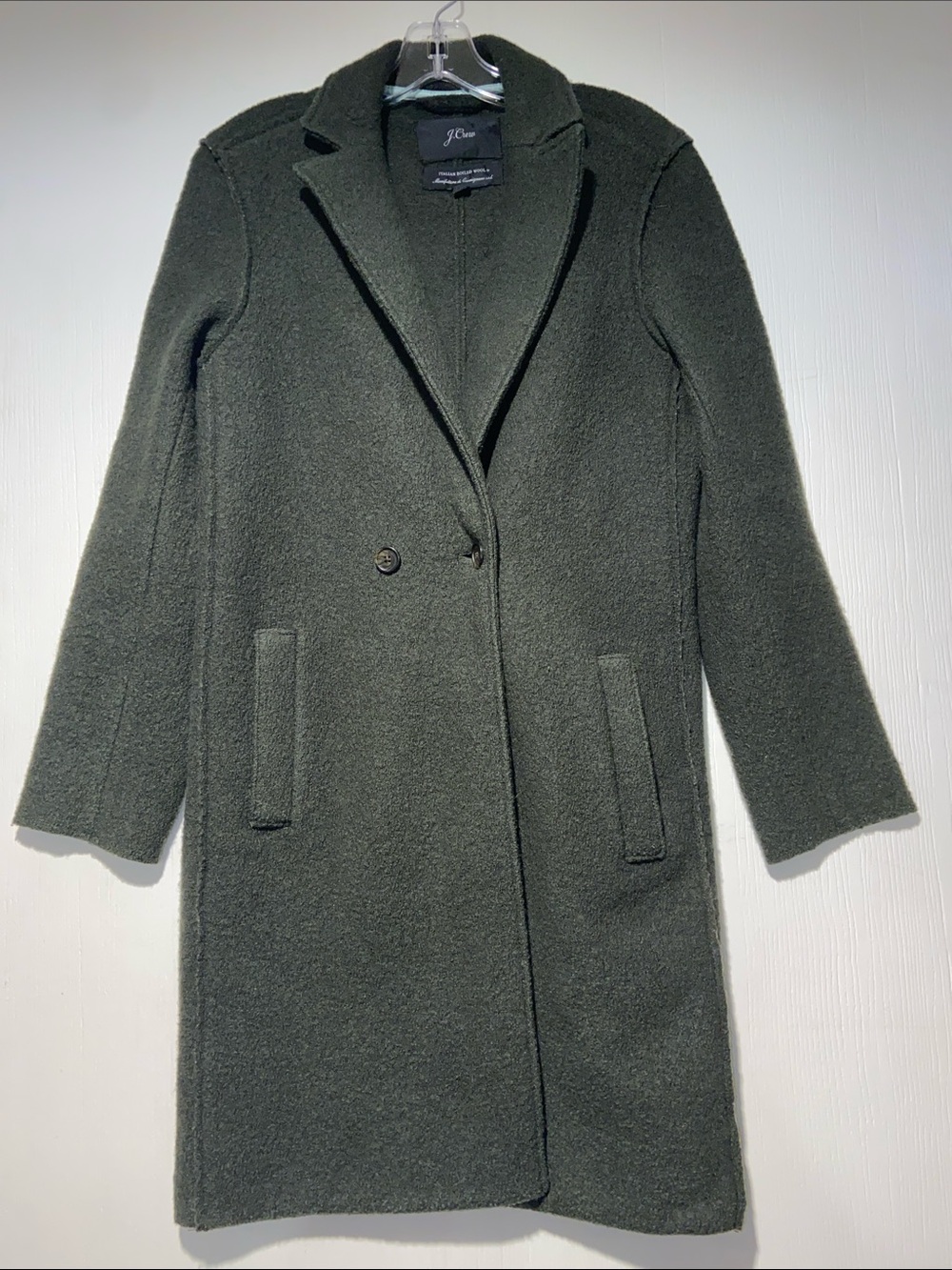 J.Crew Italian Boiled Wool Olive Green Double Breasted Coat Size 2